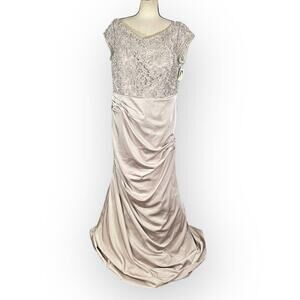 La Femme Evening Dress Women's Plus 18 Champagne Embroidered Bodice Satin NWT